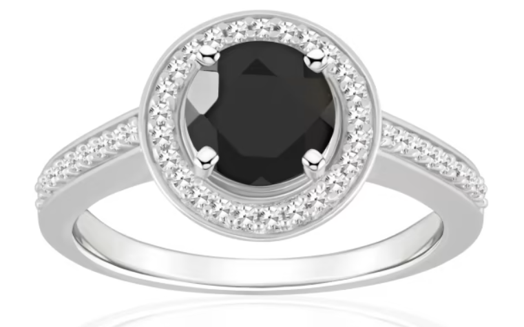 Black Onyx Diamond Halo Ring