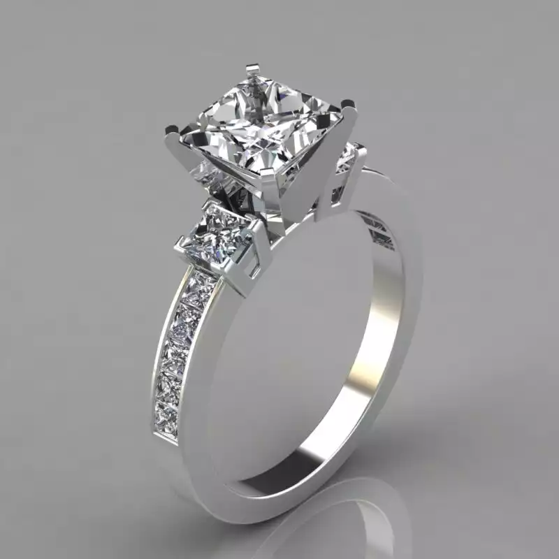 Three Stone Princess Cut Moissanite Engagement Ring | Forever Moissanite