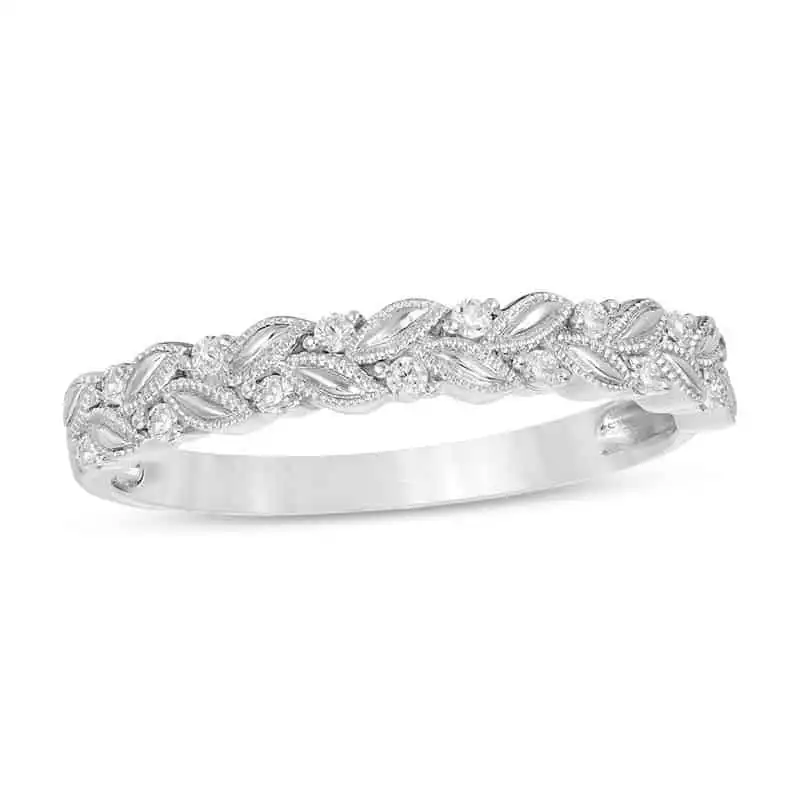 1/10 CT. T.W. Diamond Laurel Leaf Stackable Band in 10K White Gold | Zales