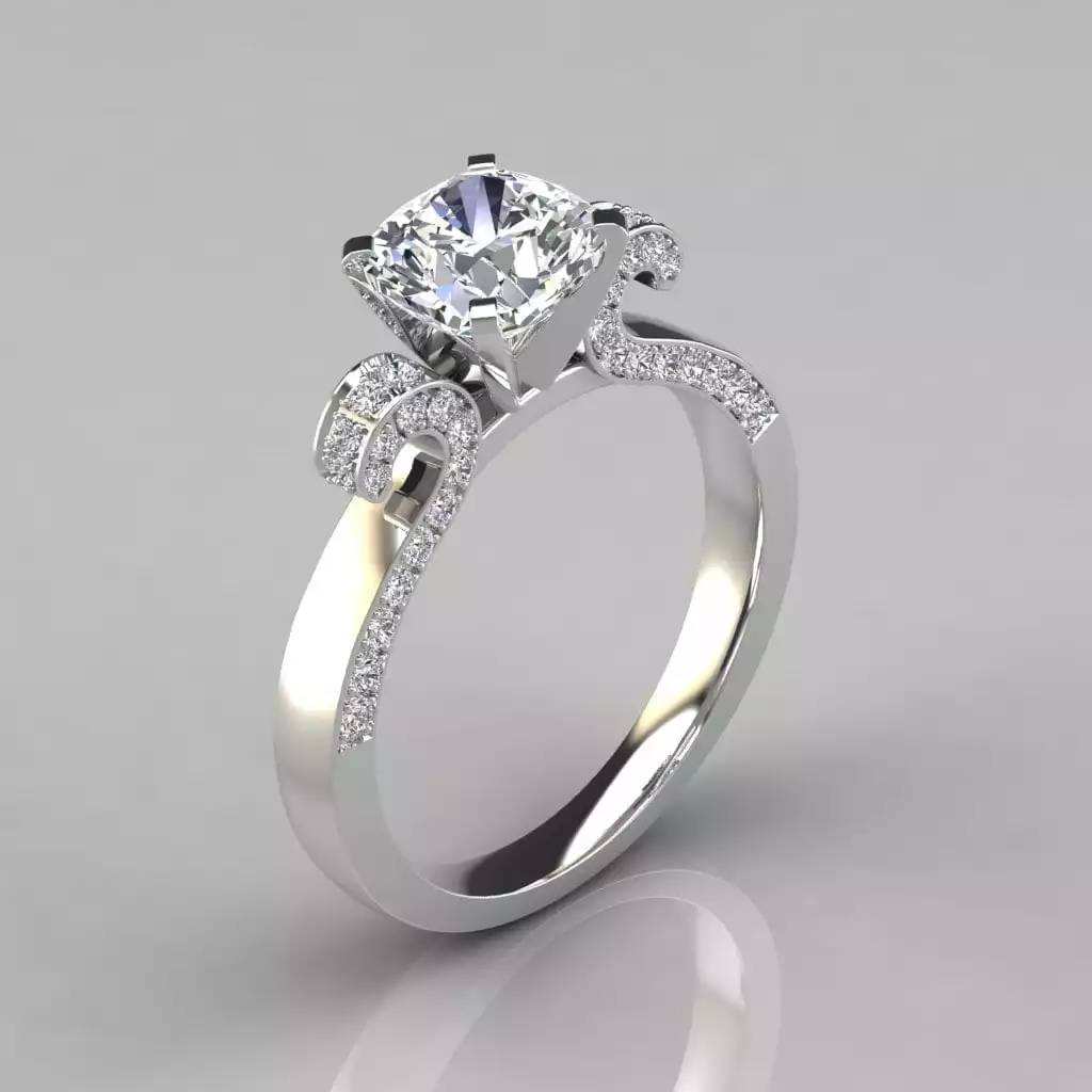 Vintage Floral Design Cushion Cut Moissanite Engagement Ring | Forever Moissanite