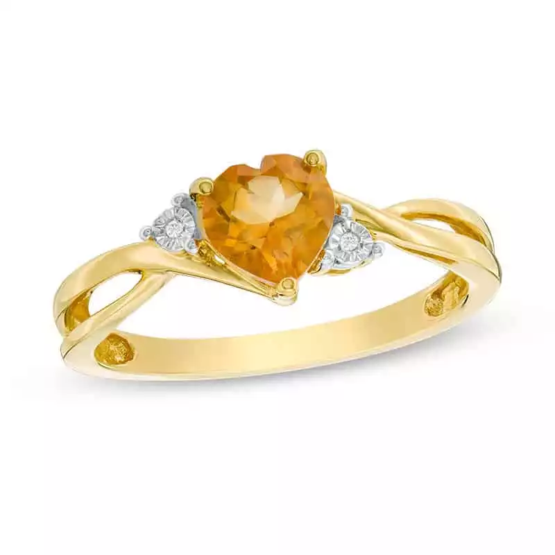 6.0mm Heart-Shaped Citrine and Diamond Accent Split Shank Ring in 10K Gold | Zales