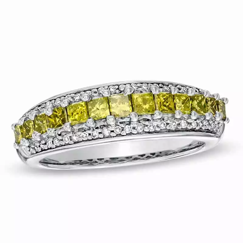 7/8 CT. T.W. Princess-Cut Enhanced Yellow and White Diamond Stripe Ring in Sterling Silver | Zales