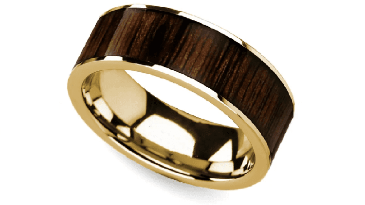 Black Walnut Inlay Promise Ring In 14K Yellow Gold