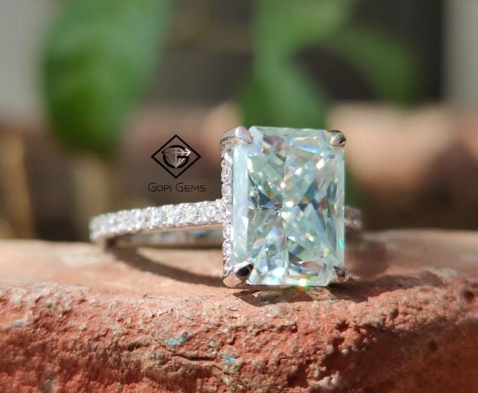 Blue Radiant Moissanite Ring