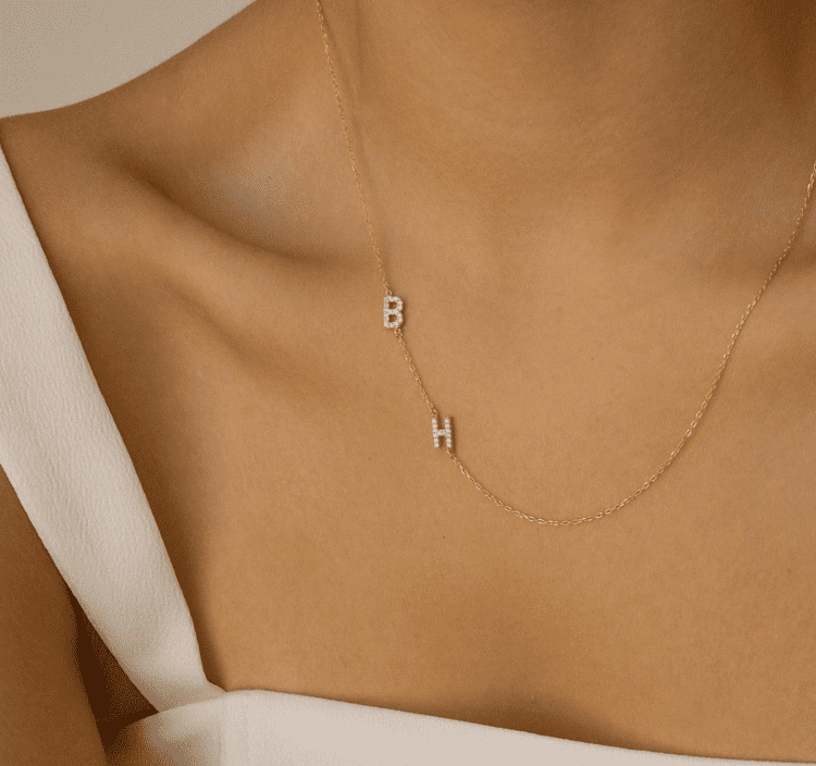 Caitlyn Pave Sideways Initial Necklace