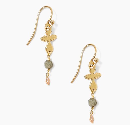 Champagne Pearl and Labradorite Gold Dagger Earrings