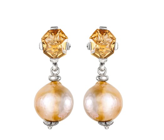 Champagne Quartz and Freshwater Pearl Drop Earrings