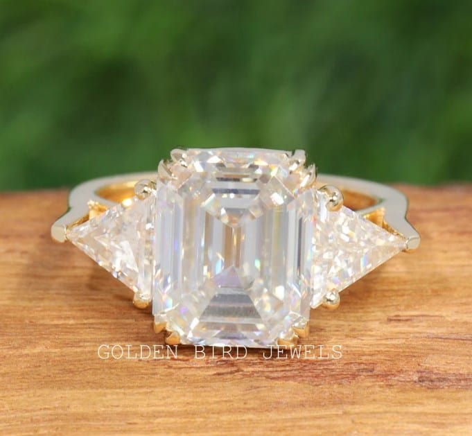 Emerald Cut Moissanite Three Stone Ring