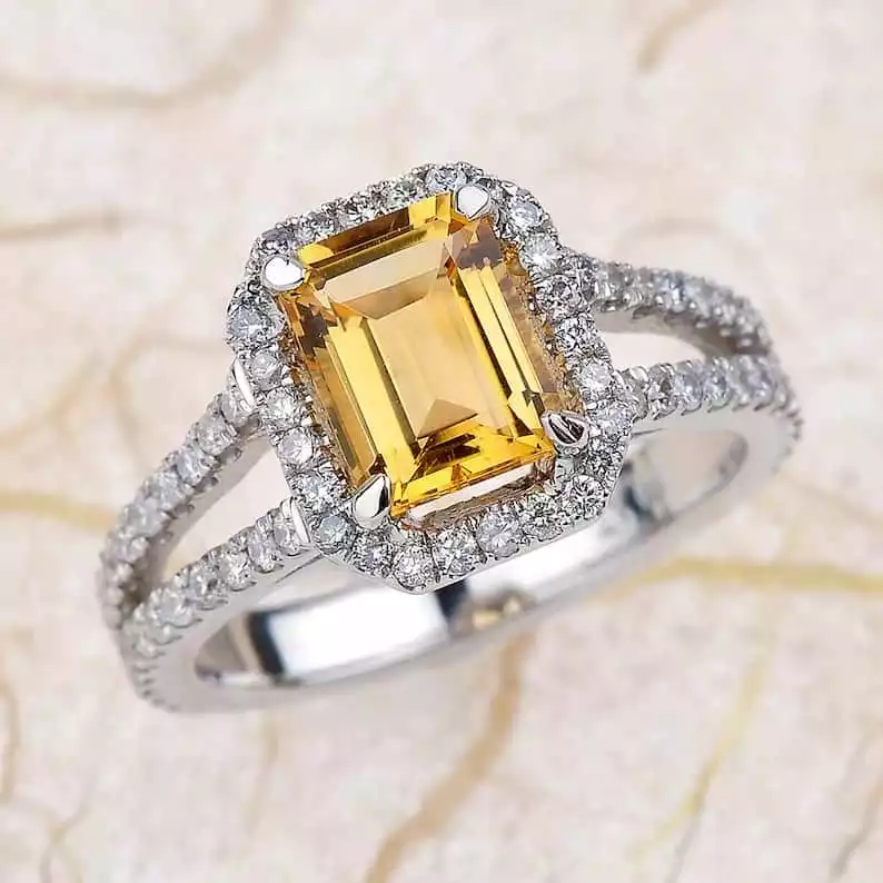 Emerald Cut Yellow Topaz Engagement Ring | Etsy