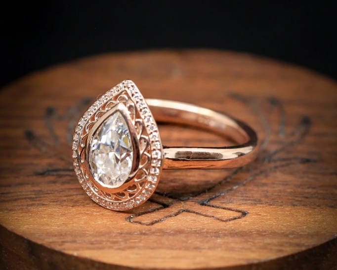 Filigree and Diamond Halo Ring