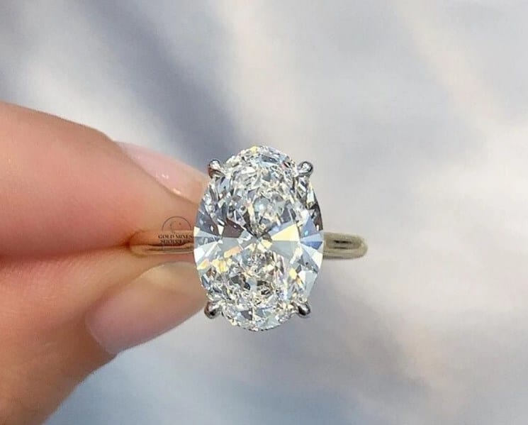 Oval Cut Moissanite Hidden Halo Ring