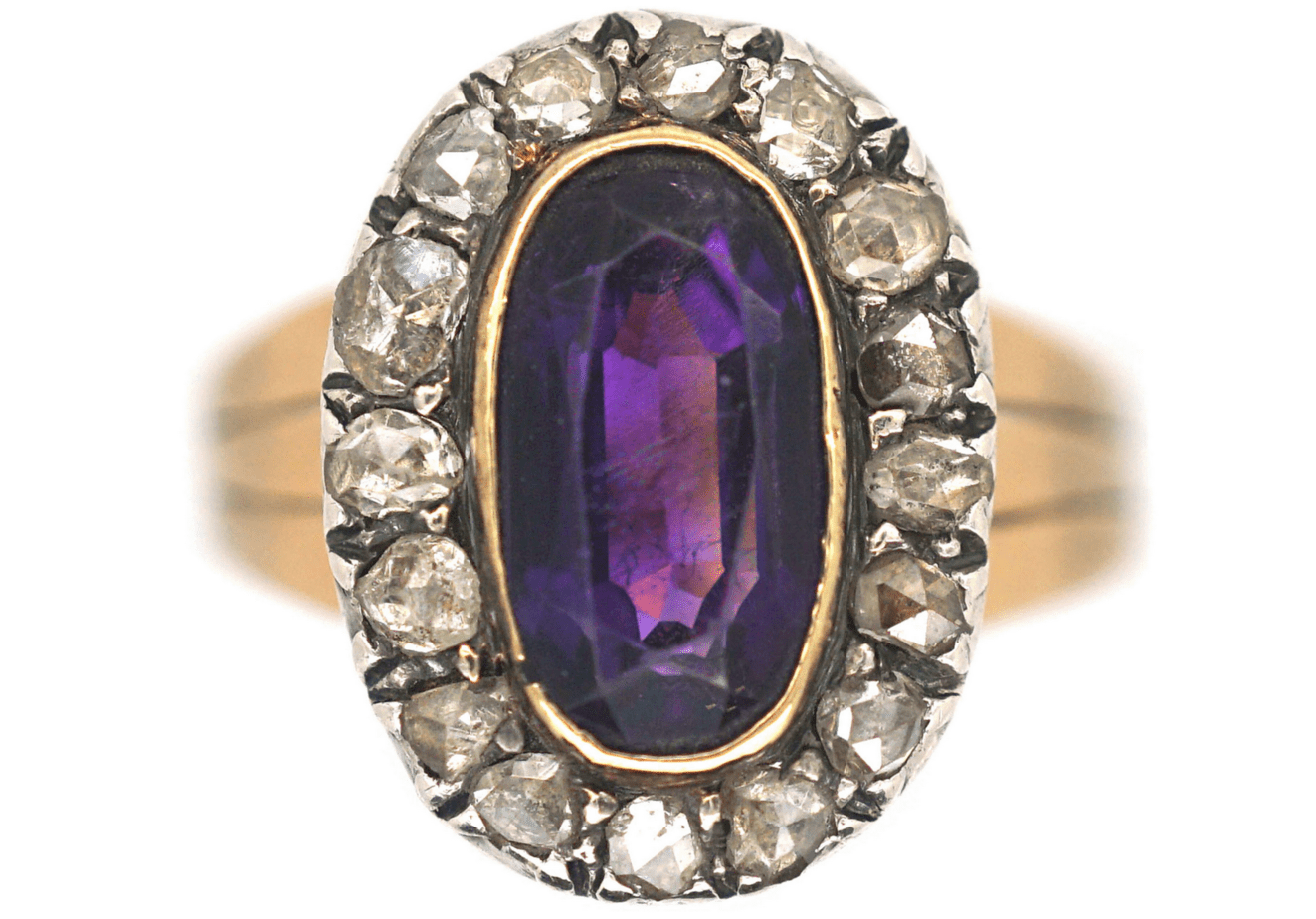 Georgian Oval Amethyst & Rose Diamond Ring