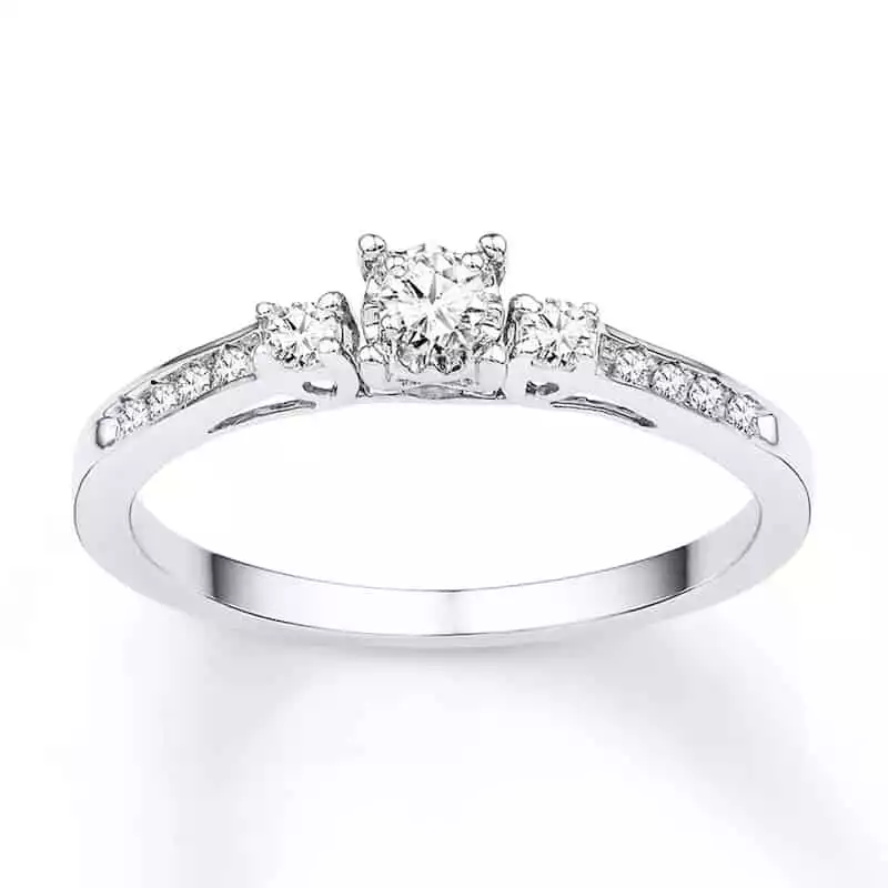 Three-Stone Promise Ring 1/6 ct tw Diamonds 10K White Gold | Kay