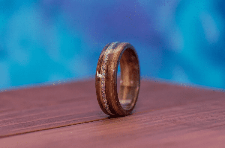 White Opal Zebrawood Promise Ring