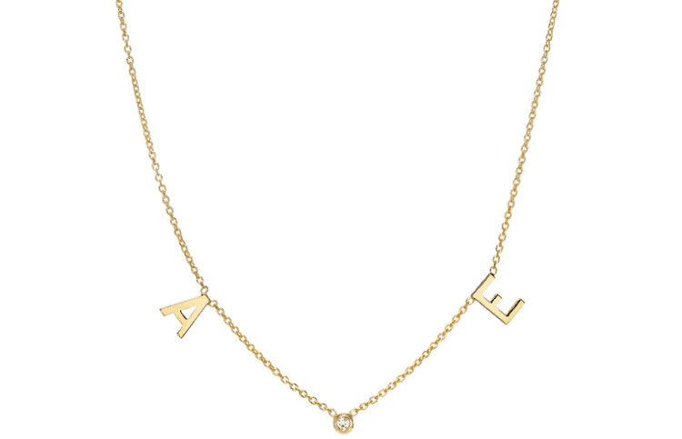 Zoe Lev 14K Gold Space Initial and Diamond Bezel Necklace 