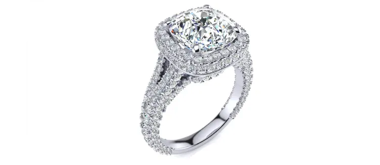 6 Carat Cushion Cut Halo Diamond Engagement Ring In 14K White Gold