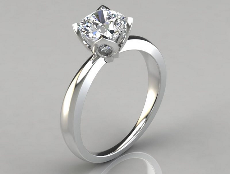 Forever Moissanite Petal Design Cushion Cut Solitaire Moissanite Engagement Ring