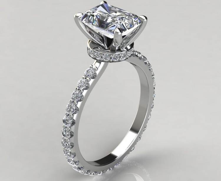 Forever Moissanite Radiant Cut Hidden Halo Moissanite Engagement Ring