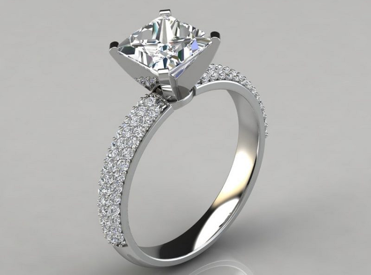 Forever Moissanite Wide Micro Pave Princess Cut Moissanite Engagement Ring