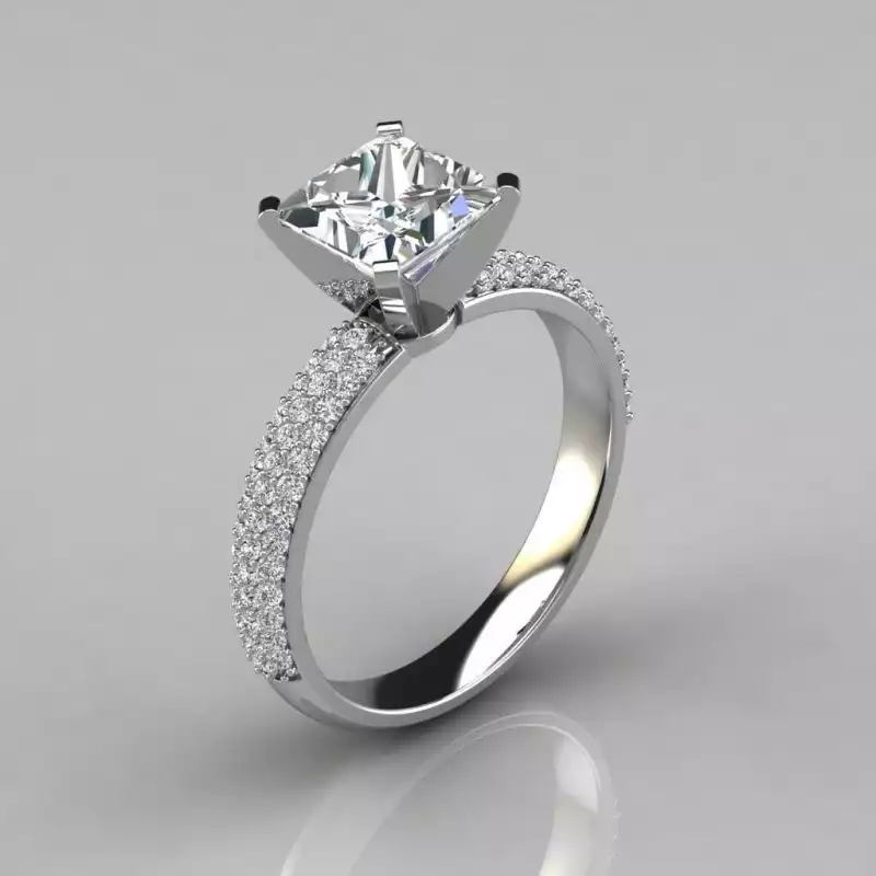 Wide Micro Pave Princess Cut Moissanite Engagement Ring | Forever Moisssanite