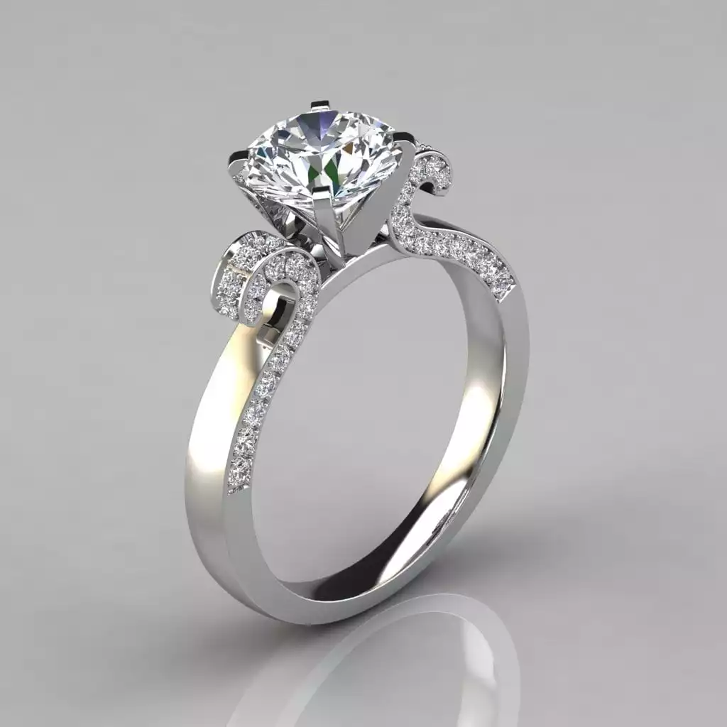 Vintage Floral Design Round Cut Moissanite Engagement Ring | Forever Moissanite