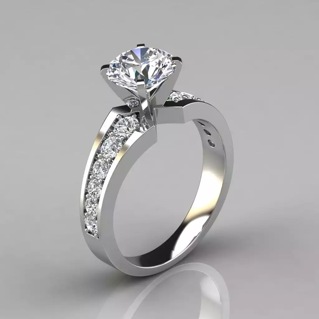 Graduated Pave Round Cut Moissanite Engagement Ring | Forever Moissanite