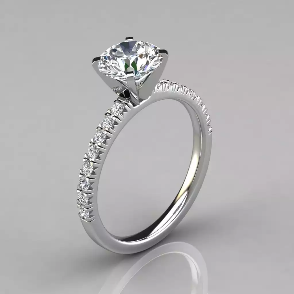 French Pave Cut Moissanite Engagement Ring | Forever Moissanite