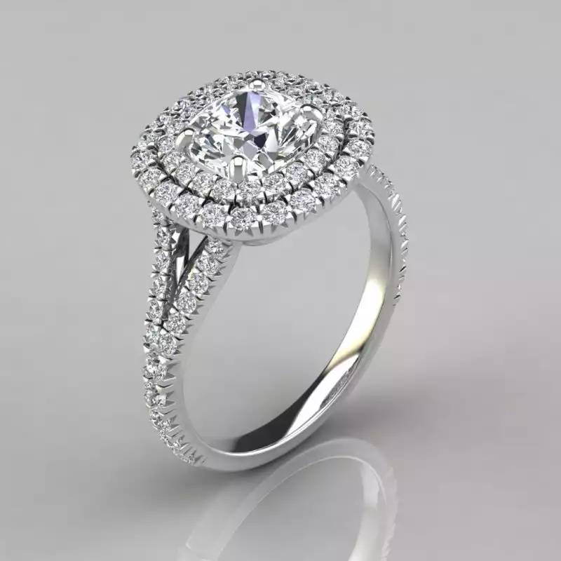 Double Halo Moissanite Cushion Cut Engagement Ring | Forever Moissanite