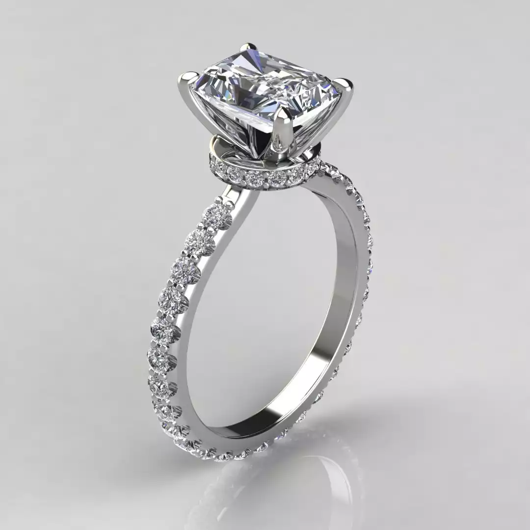 Radiant Cut Hidden Halo Moissanite Engagement Ring | Forever Moissanite