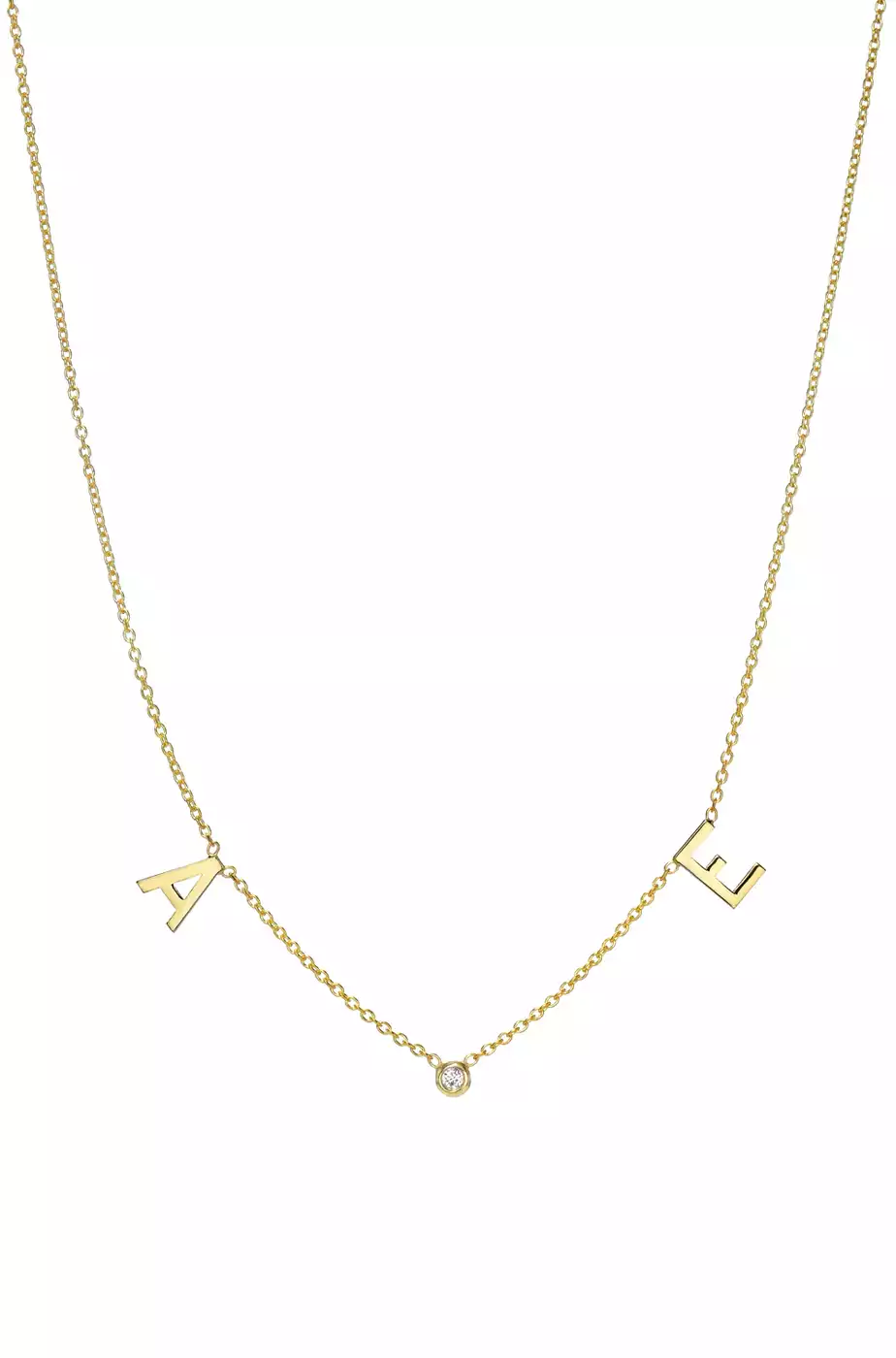 14k Gold Space Initial and Diamond Bezel Necklace | Zoelev