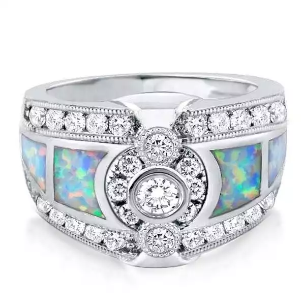 Bezel Opal Sidestone Engagement Ring | Italojewelry