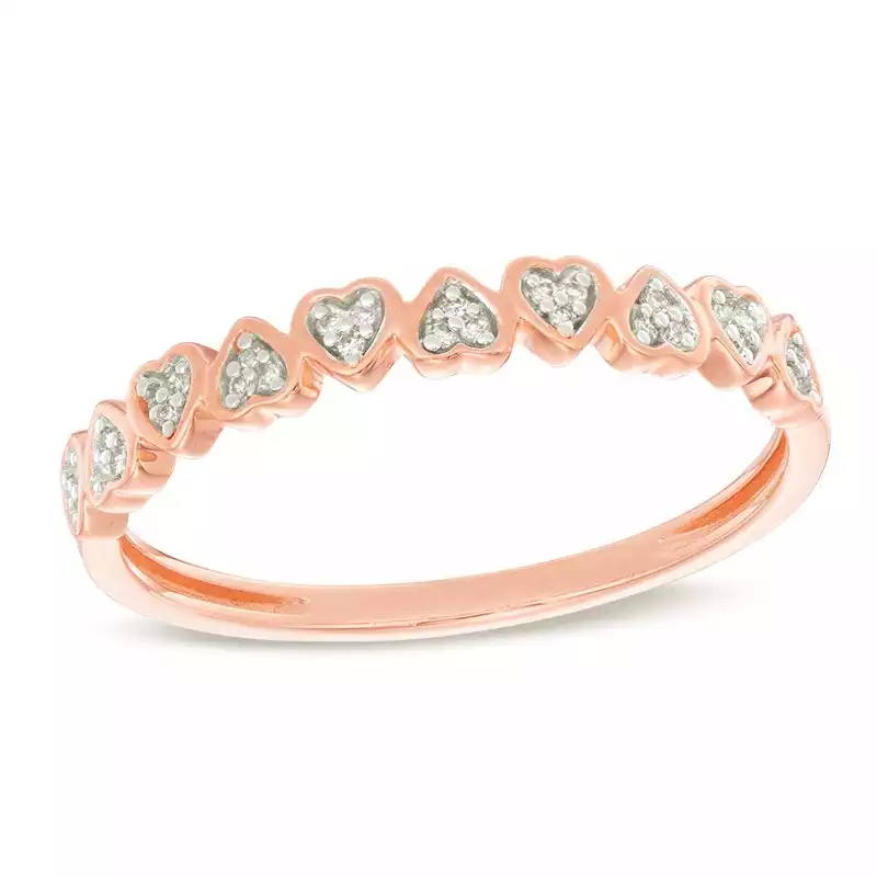 1/20 CT. T.W. Diamond Alternating Stackable Band in 10K Rose Gold | Zales