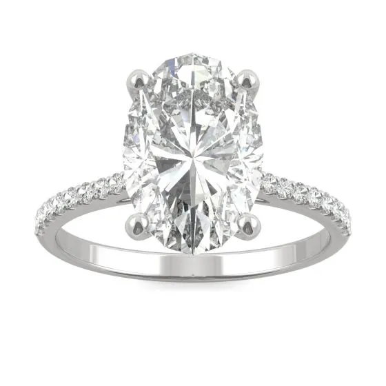 Elongated Oval Forever One Moissanite Side-Stone Engagement Ring | Charles & Colvard