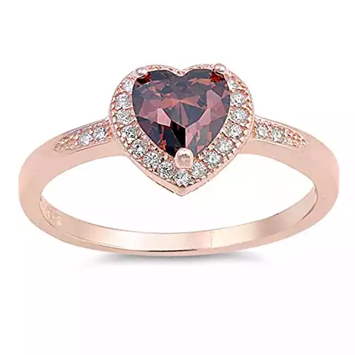 Sterling Silver Rose-gold Plated Heart Halo Ring | Amazon