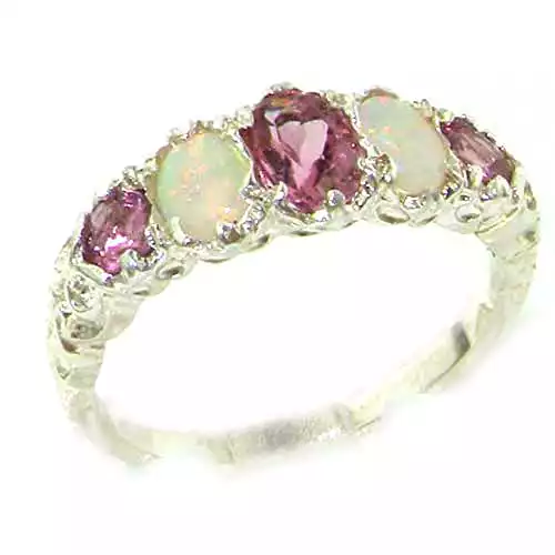 925 Sterling Silver Natural Pink Tourmaline and Opal Womens Anniversary Ring | Amazon