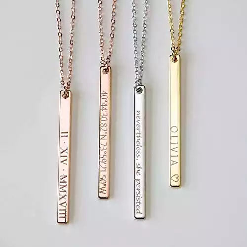 Dainty Vertical Hand Stamped Name Gold Bar Necklace | Amazon