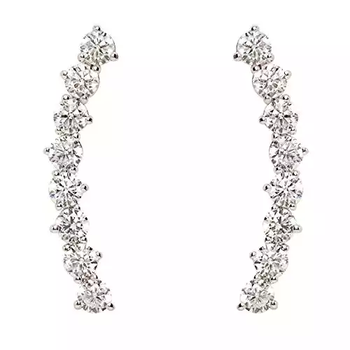 PAVOI 14K White Gold Plated Simulated Diamond Ear Crawler | Amazon