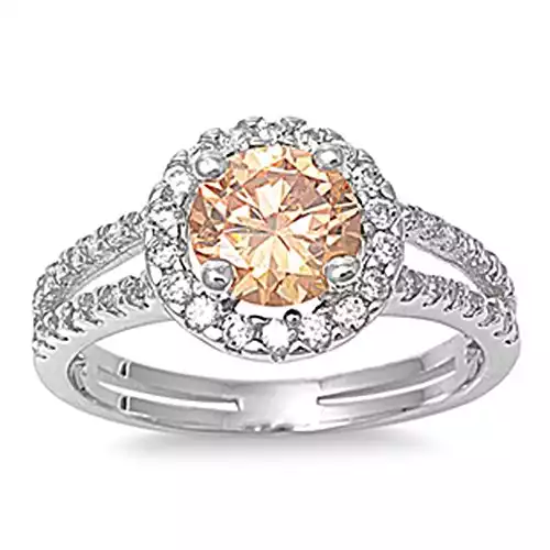 Champagne Simulated Morganite and Sterling Silver Round Halo | Amazon