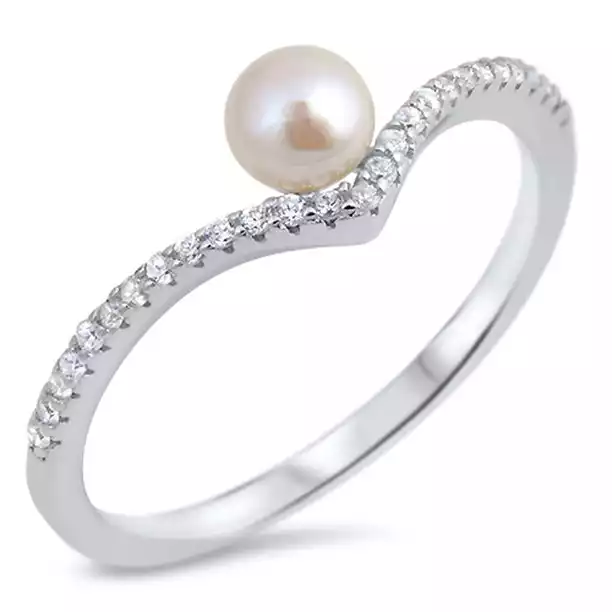 Clear Cubic Zirconia Simulated Pearl Chevron Thumb Ring | Walmart