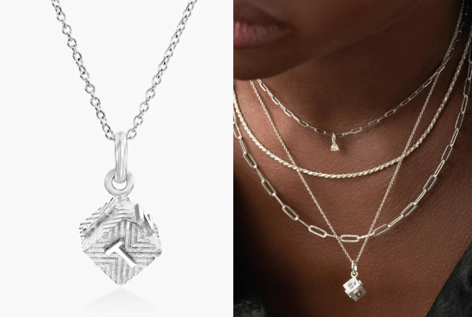 3D Cube Initial Necklace