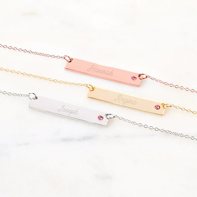 Engravable Gold Birthstone Name Bar Necklace | Eve’s Addiction