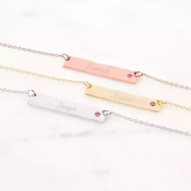 Engravable Gold Birthstone Name Bar Necklace | Eve’s Addiction