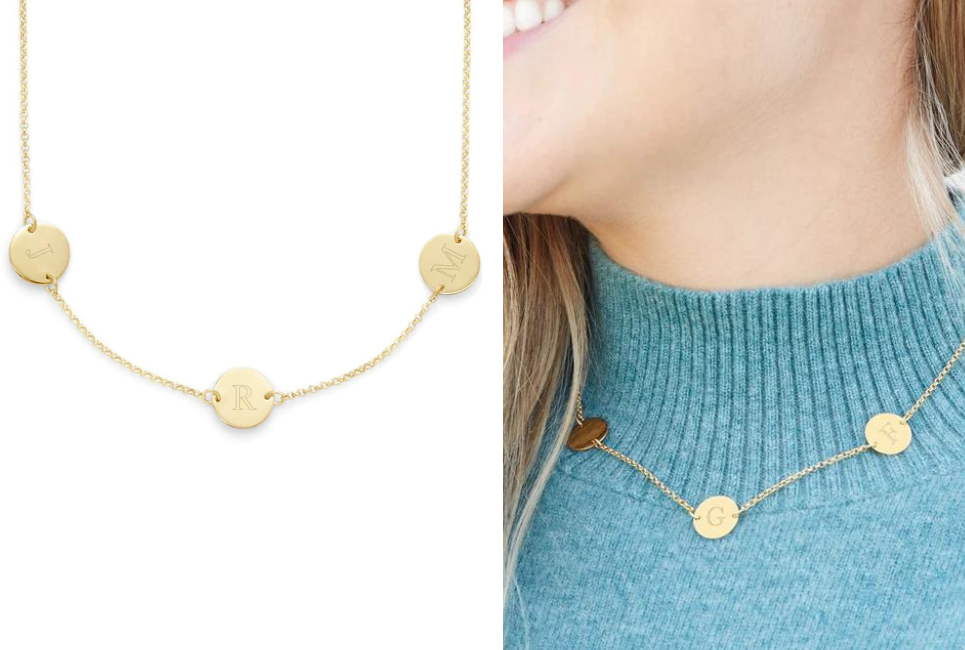 Engravable Three Initial Gold Disc Necklace