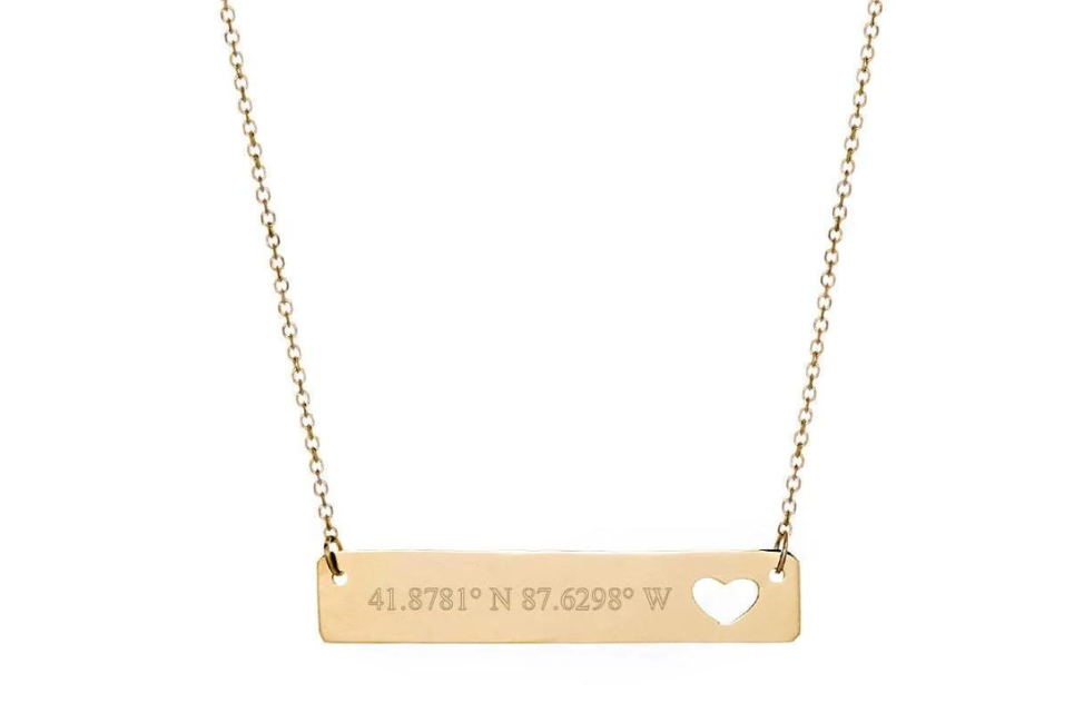 Heart Cut Out Coordinate Bar Necklace