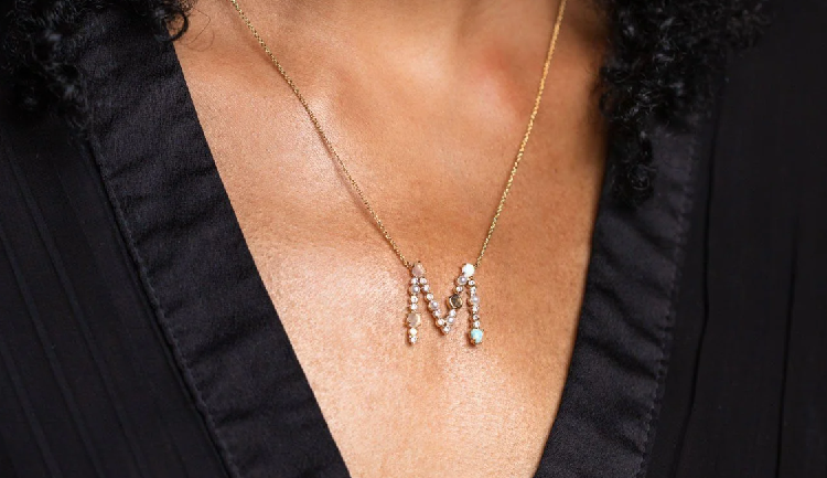 gold and opal monogram pendant