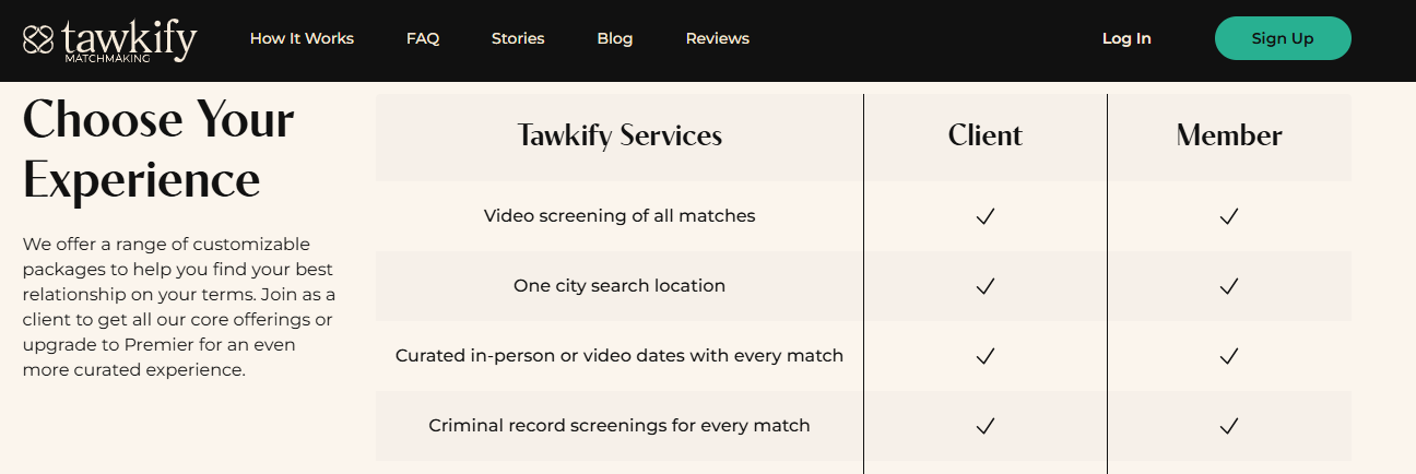 Tawkify criminal-record screening and live video screening