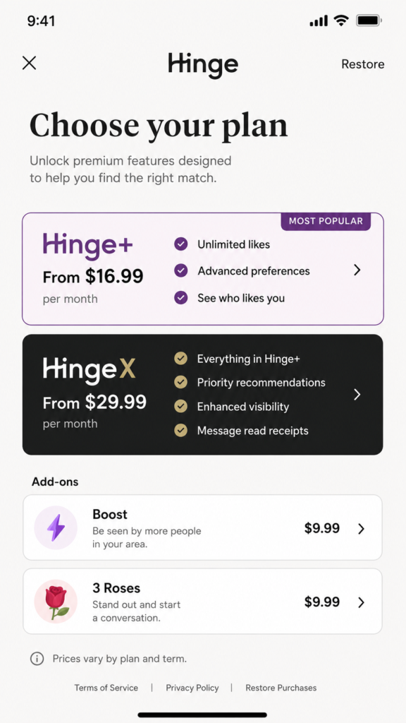 Hinge Pricing
